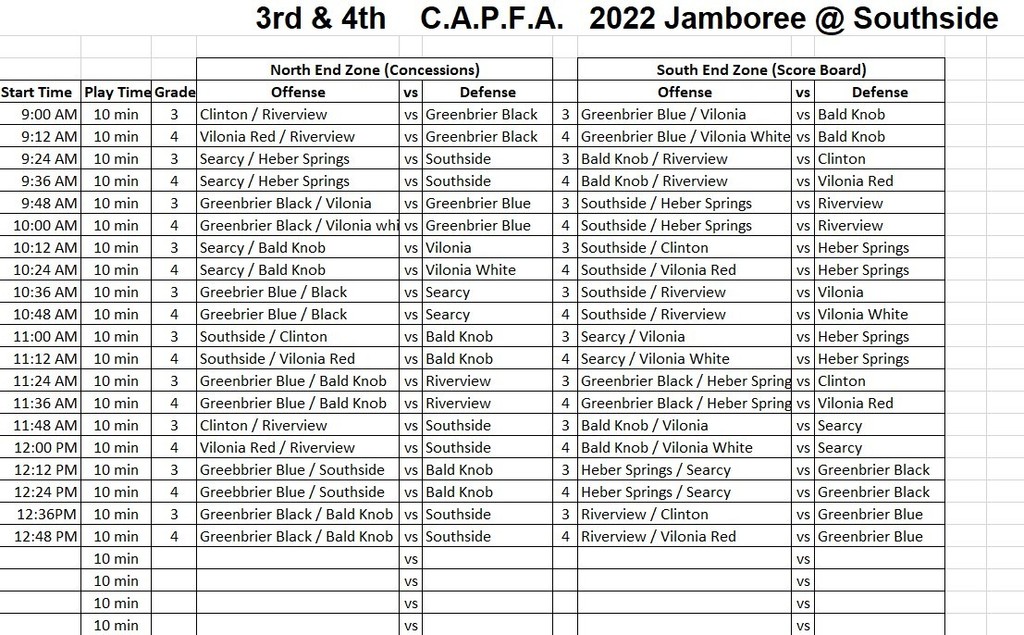 3rd-4th Youth Football Jamboree Schedule @ Southside